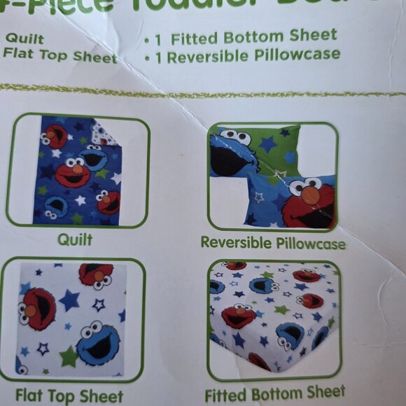 Sesame Street Elmo Cookie Monster 4 Pc Toddler Bed Set Blue Red Green New... - Picture 6 of 9
